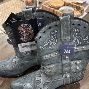 Gray Studded Western Boots